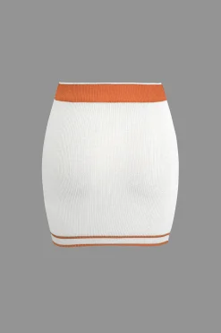 Contrast V-neck Knit Top And Mini Skirt Set
