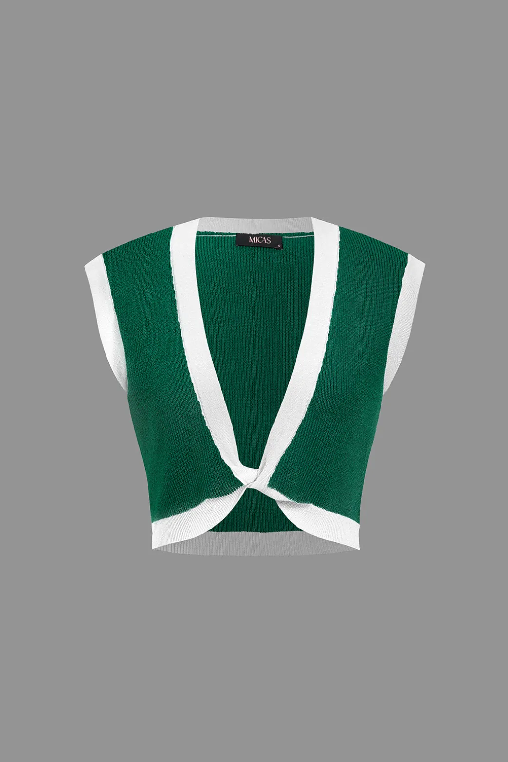 Contrast V-neck Knit Top And Mini Skirt Set
