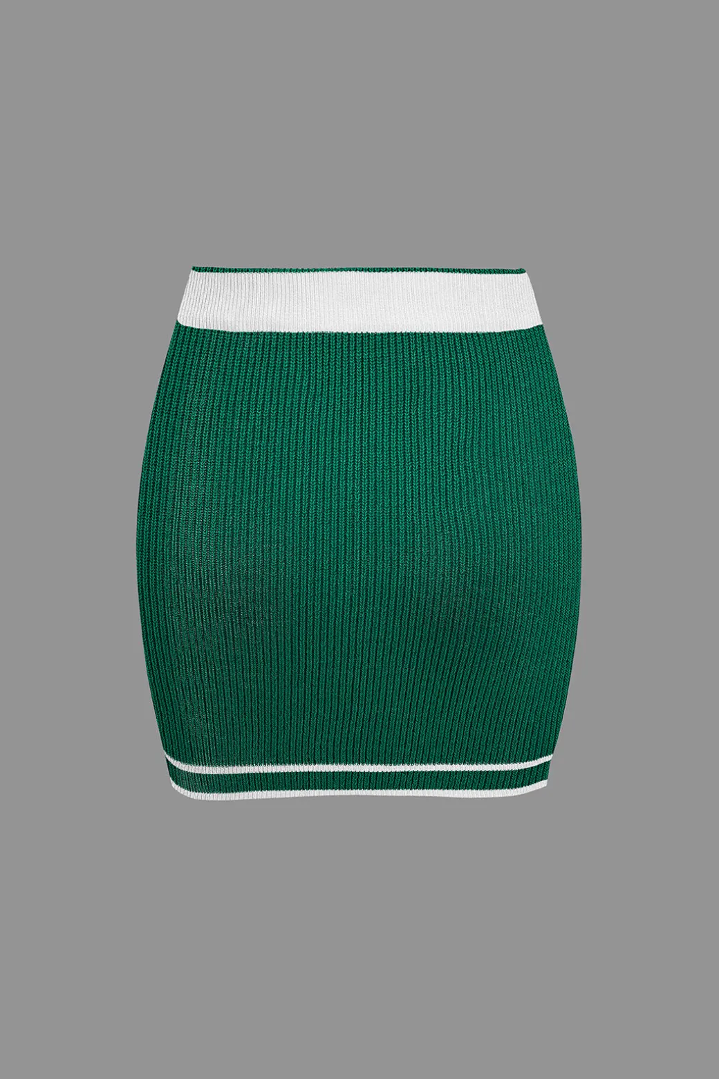 Contrast V-neck Knit Top And Mini Skirt Set