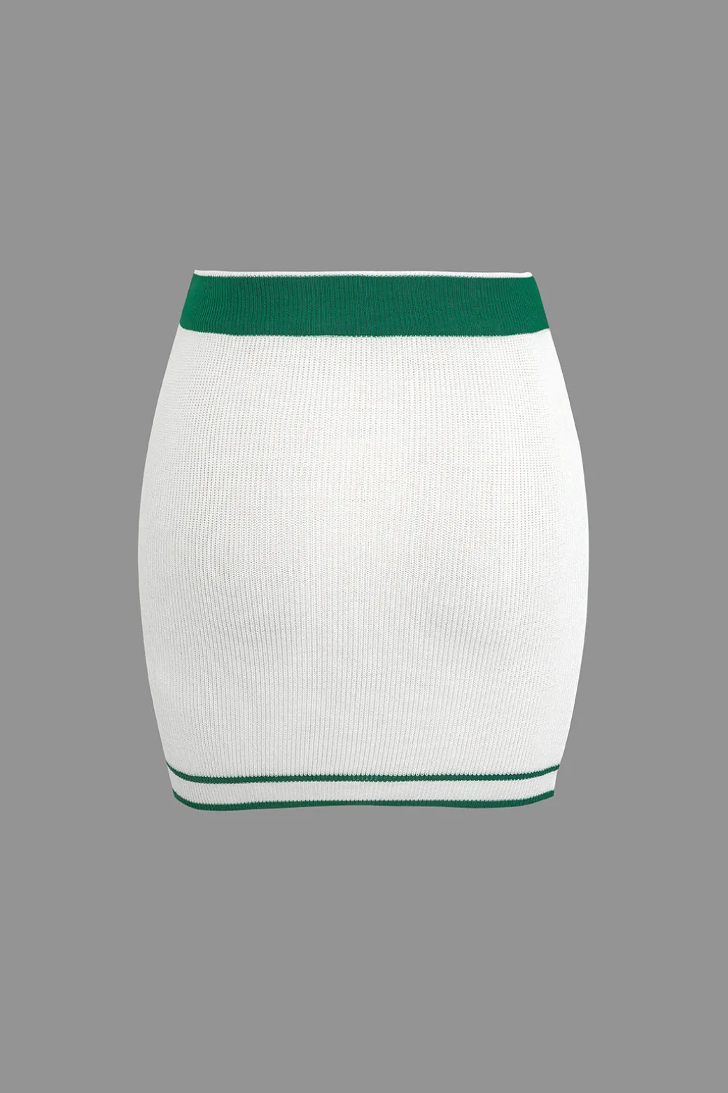 Contrast V-neck Knit Top And Mini Skirt Set