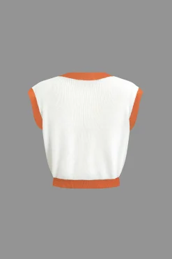 Contrast V-neck Knit Top And Mini Skirt Set