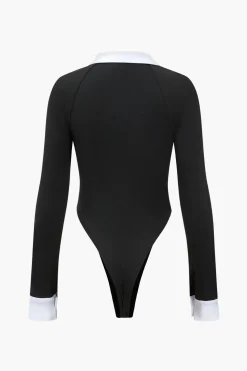 Contrast V-neck Long Sleeve Bodysuit