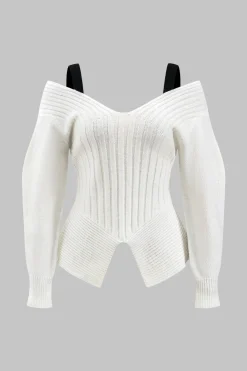 Contrast V-neck Sweater Long-Sleeve Top