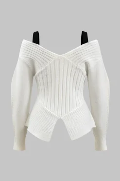 Contrast V-neck Sweater Long-Sleeve Top