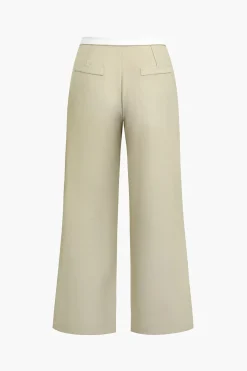 Contrast Waistband Wide Leg Pants
