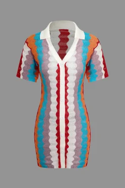 Contrast Wavy Stripe Knit Dress