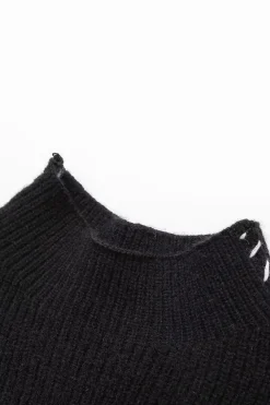 Contrast Whipstitching Turtleneck Long Sleeve Sweater