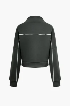 Contrast Zipper Trousers Set