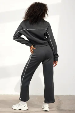 Contrast Zipper Trousers Set