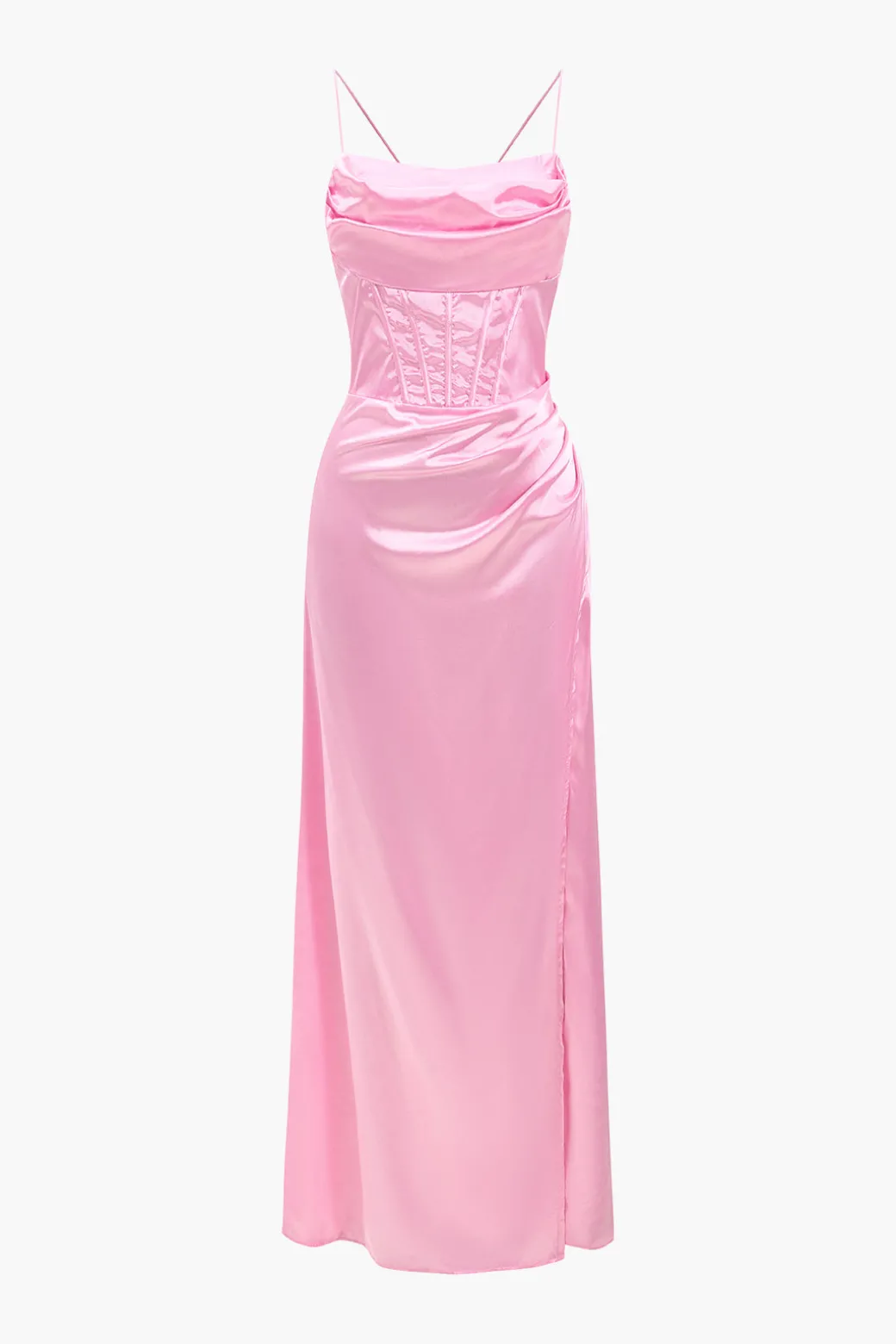 Corset Cowl Neck High Slit Maxi Dress