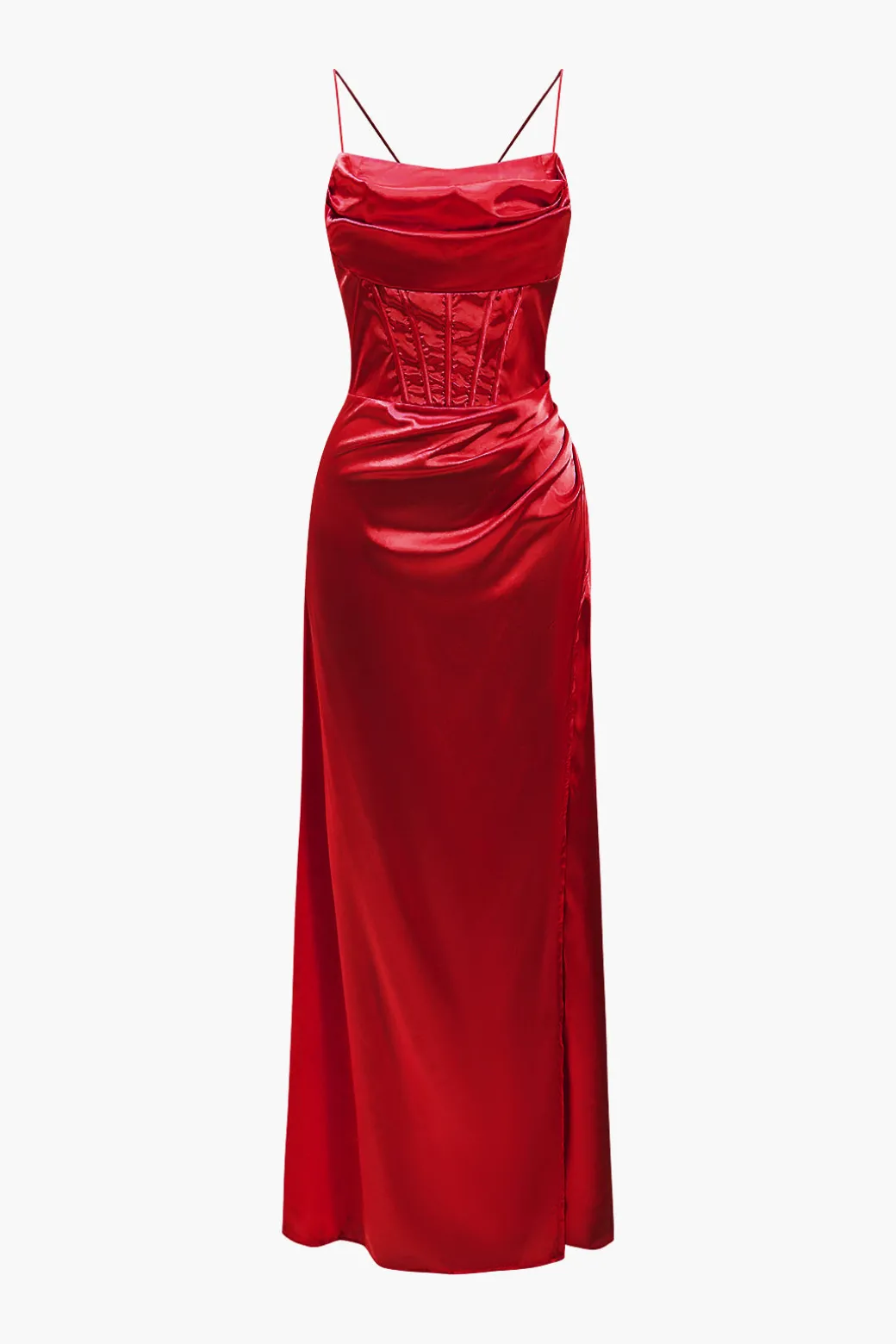 Corset Cowl Neck High Slit Maxi Dress