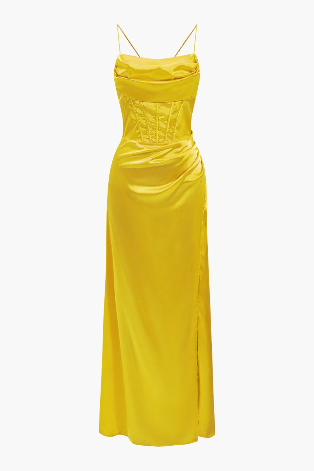 Corset Cowl Neck High Slit Maxi Dress