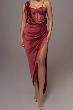 Corset Slit Asymmetrical Maxi Dress