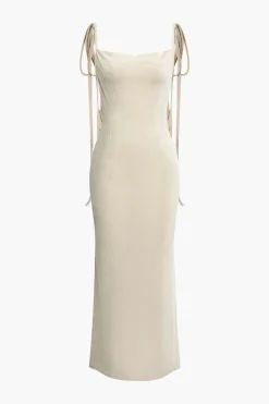 Cowl Neck Backless Tie Maxi Dress