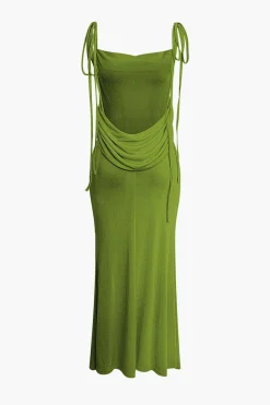 Cowl Neck Backless Tie Maxi Dress
