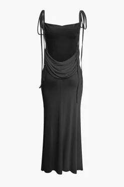 Cowl Neck Backless Tie Maxi Dress