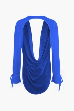 Cowl Neck Backless Tie Mesh Top And Asymmetrical Mini Skirt Set