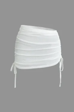 Cowl Neck Backless Tie Mesh Top And Asymmetrical Mini Skirt Set