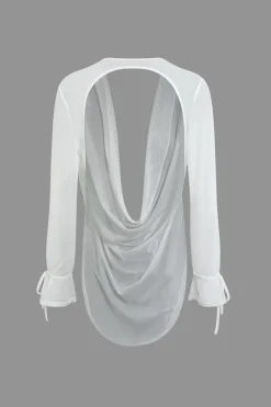 Cowl Neck Backless Tie Mesh Top And Asymmetrical Mini Skirt Set