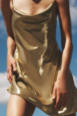 Cowl Neck Metallic Slip Mini Dress