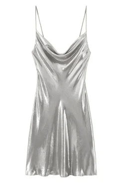 Cowl Neck Metallic Slip Mini Dress