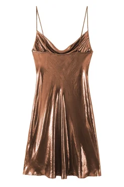 Cowl Neck Metallic Slip Mini Dress