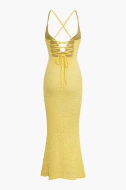 Crisscross Back Textured V-neck Maxi Dress