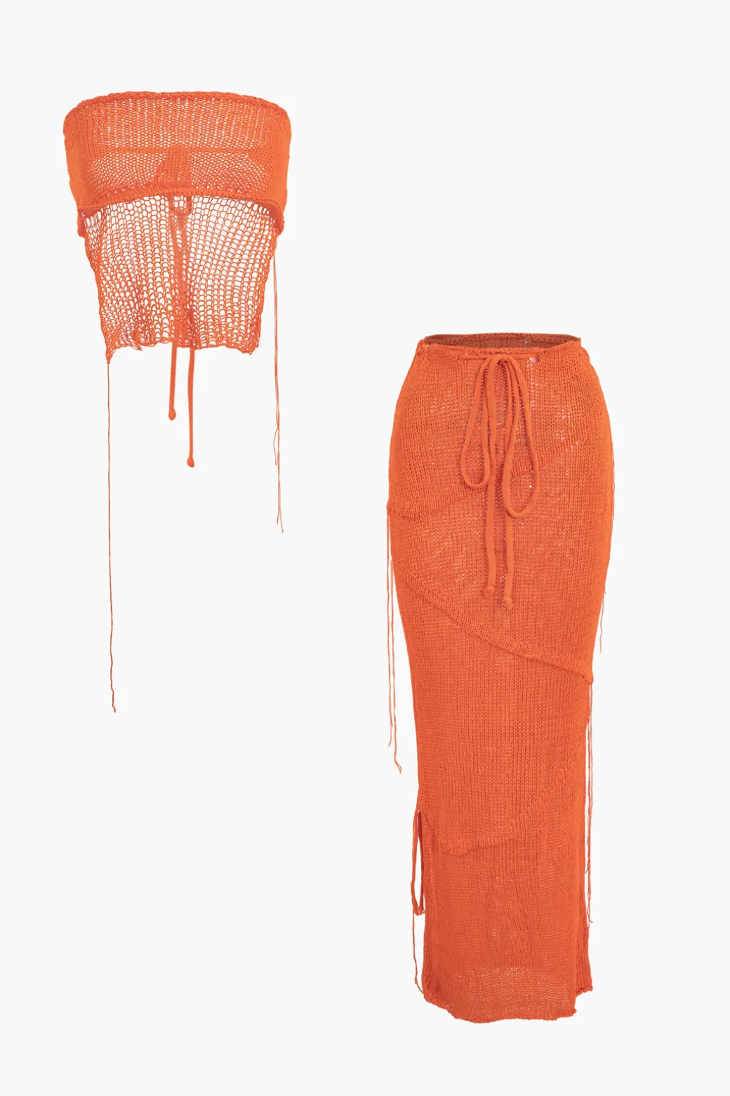 Crochet Backless Tube Top And Split Skirt Set