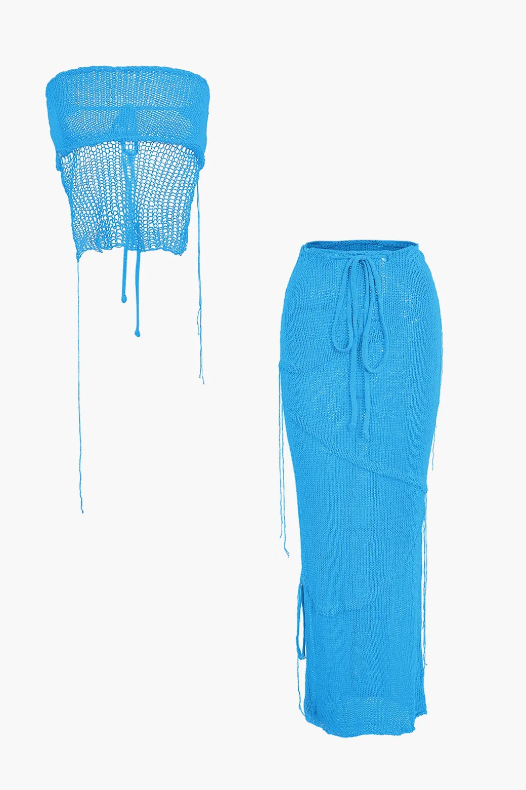 Crochet Backless Tube Top And Split Skirt Set