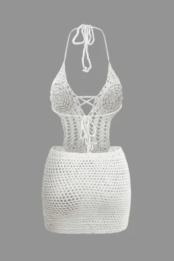 Crochet Halter Backless Mini Dress