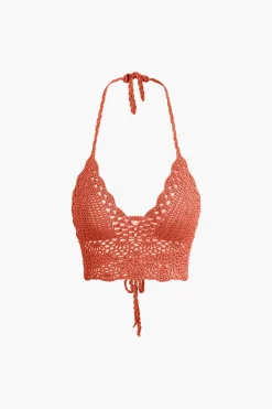 Crochet Halter Knit Cami Top And Mini Skirt Set