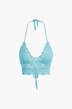 Crochet Halter Knit Cami Top And Mini Skirt Set