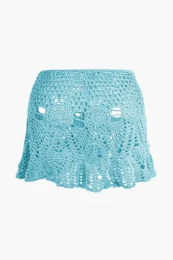 Crochet Halter Knit Cami Top And Mini Skirt Set