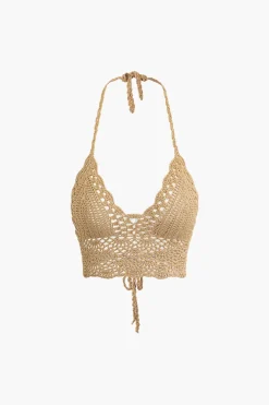 Crochet Halter Knit Cami Top And Mini Skirt Set