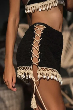 Crochet Shell Tassel Knit Skirt