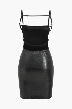 Crocodile Faux Leather Backless Sleeveless Slip Mini Dress
