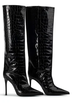 Crocodile Leather High Tube Pointed Toe Over The Knee Boots