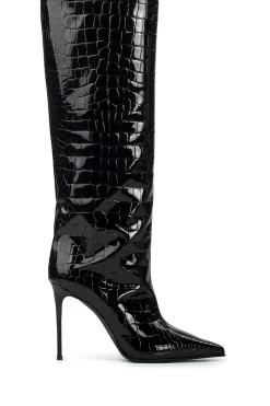 Crocodile Leather High Tube Pointed Toe Over The Knee Boots