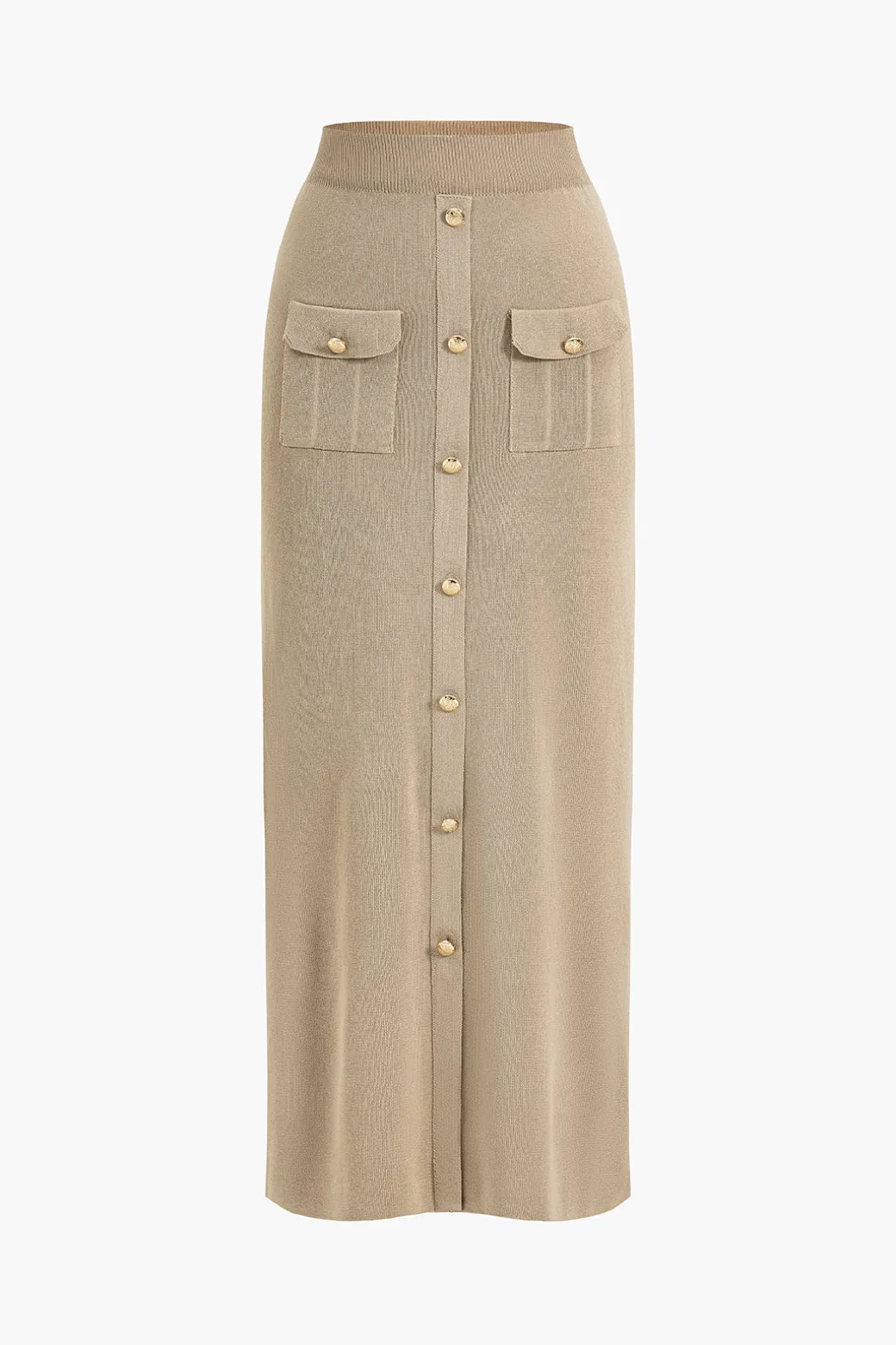 Cropped Button-Up Knit Top And Maxi Skirt Set