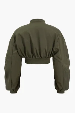 Cropped Ruched Stand Collar Jacket