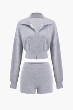 Cropped Zipper Top And Shorts Set