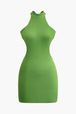 Cross Backless Mock Neck Tank Mini Dress