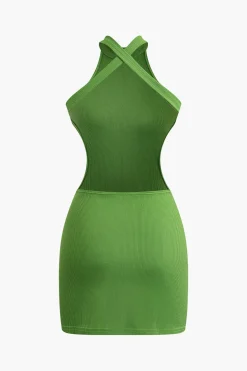Cross Backless Mock Neck Tank Mini Dress