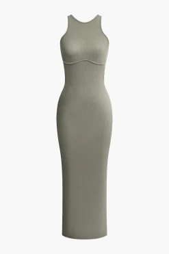 Cross Backless Slit Midi Dress
