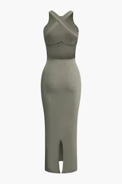 Cross Backless Slit Midi Dress