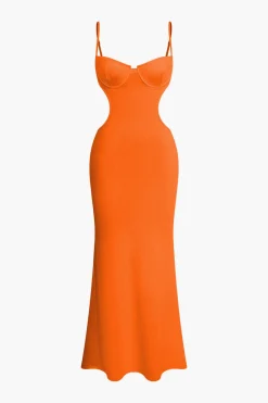 Cut Out Backless Bustier Slip Maxi Dress