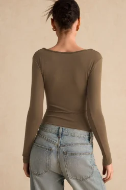Cut Out Long Sleeve Ruched Bodysuit