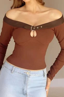 Cut Out Off Shoulder Long-Sleeve Top
