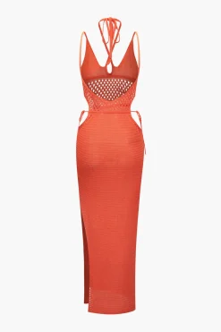 Cut Out Open Knit Backless Halter Maxi Dress