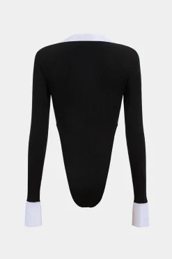 Cut Out Patchwork Contrast Binding Long Sleeve Bodysuit